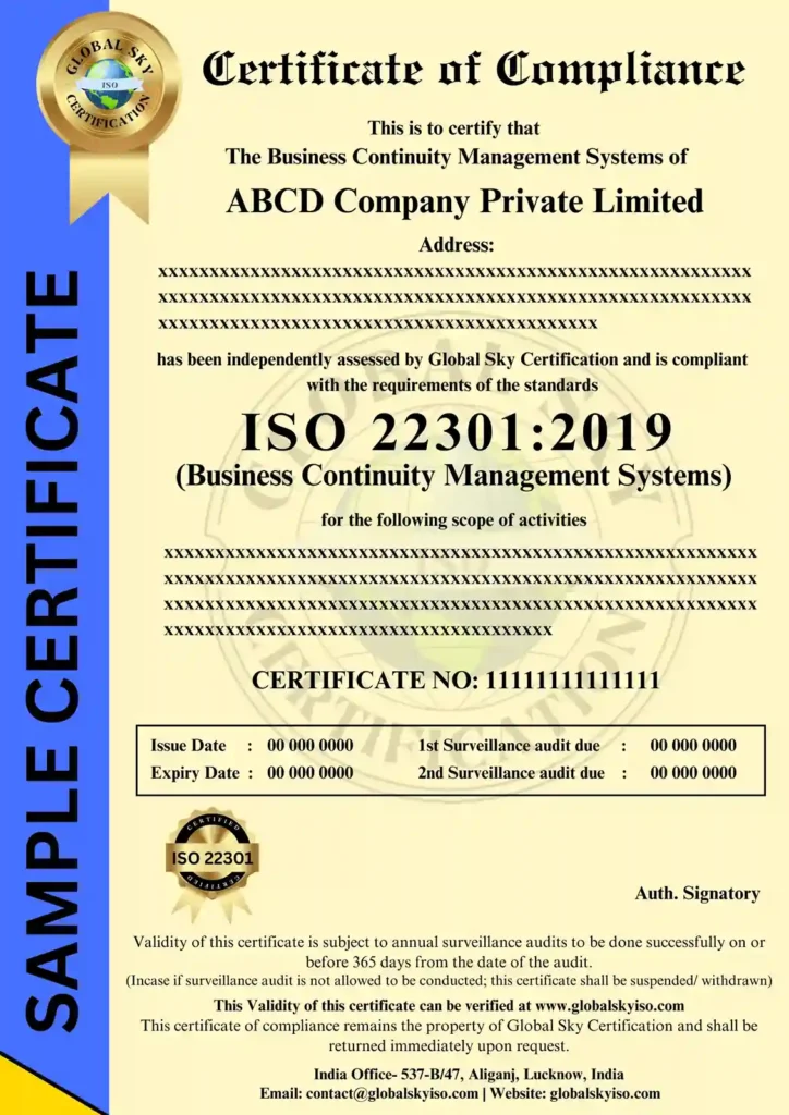 ISO 22301 Certificate